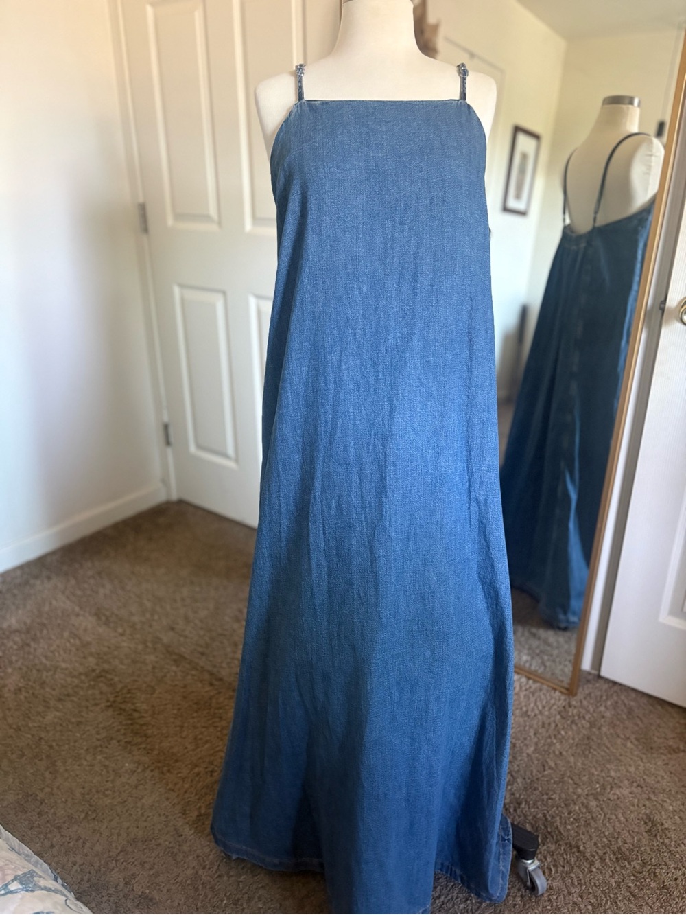 Zara Blue Denim Maxi Dress with Slim Straps